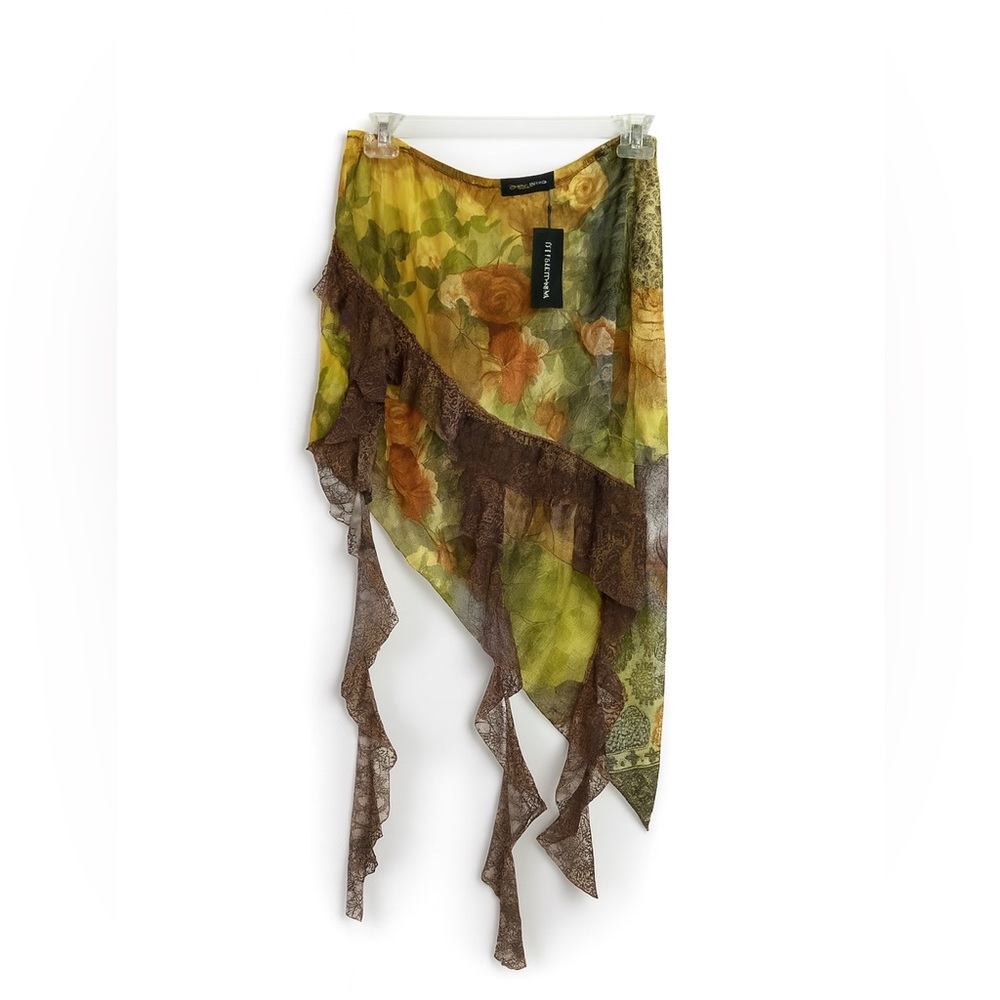 PrettyLittleThing Desigual Floral Asymmetrical Skirt - Yellow and Brown